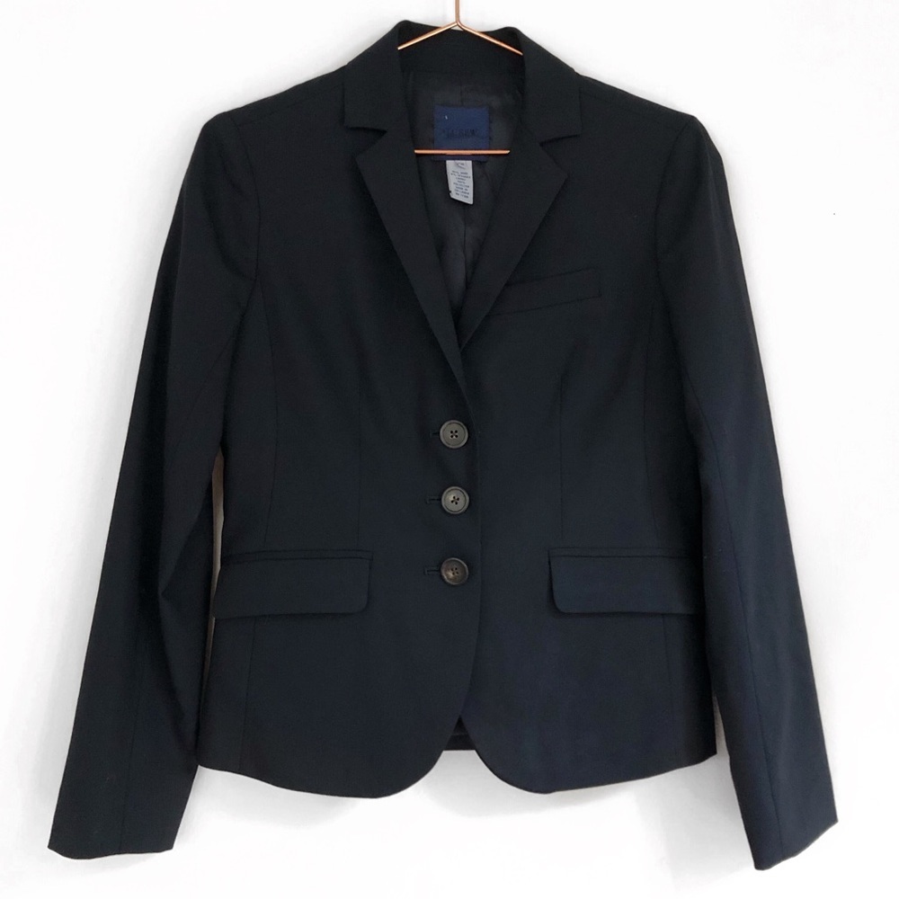 J.Crew Blue Label Wool Blazer Petite 0P Black Tailored Career Capsule Wardrobe